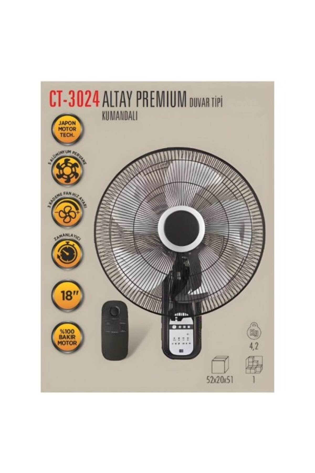 CT-3024 ALTAY PREMİUM DUVAR TİPİ VANTİLATÖR KUMANDA